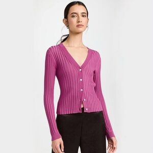 Vince Cropped Ribbed V-Neck Cardigan in Rosea